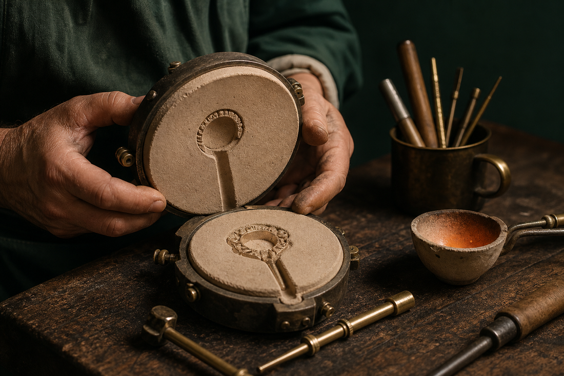 Proceso artesanal de vaciado de una joya en molde de tierra